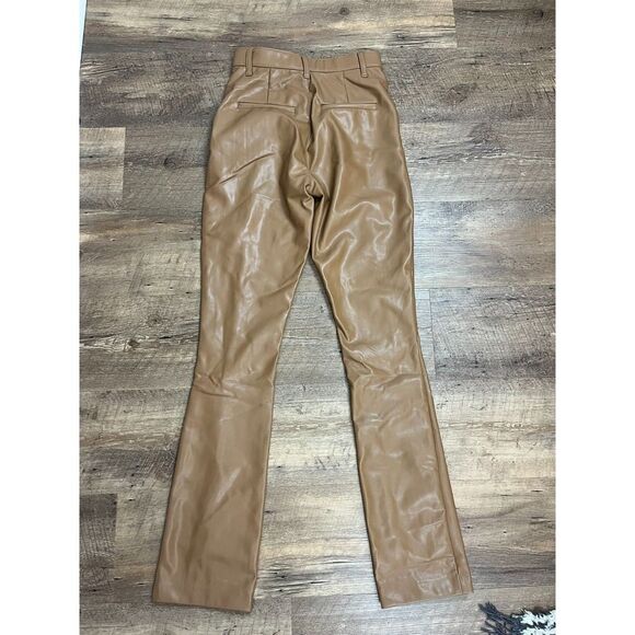 Abercrombie & Fitch Ultra High-Rise Faux Leather Pants Split Ankle Brown 26 NWT - Picture 9 of 12